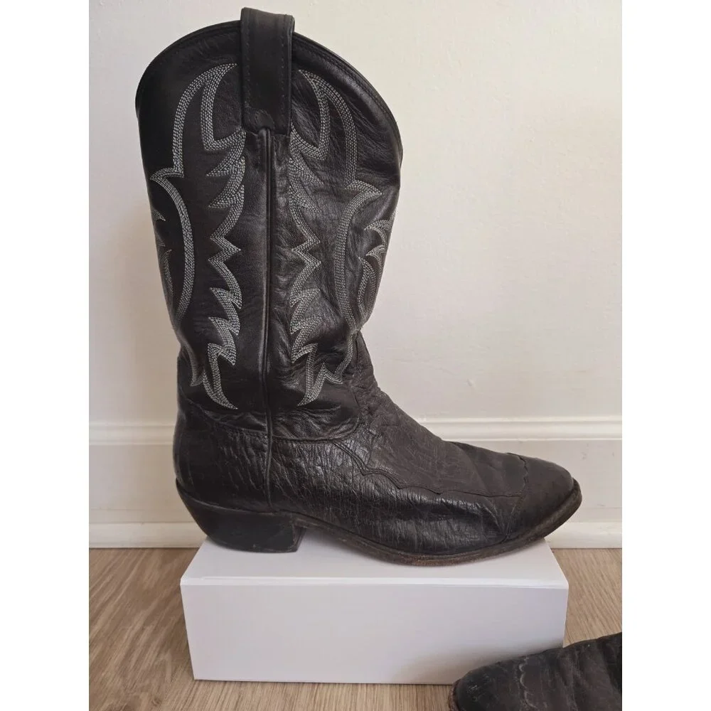 Tony Lama Y2060 Black Leather Embroidery Western Cowboy Pull On Mens Boots 11 D - Picture 3 of 12